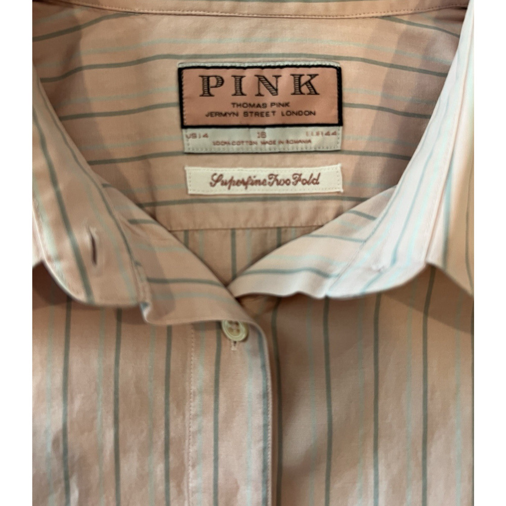 THOMAS PINK US 14 French Cuff Women Button Long Sleeve Shirt Pink Lt Blue Money